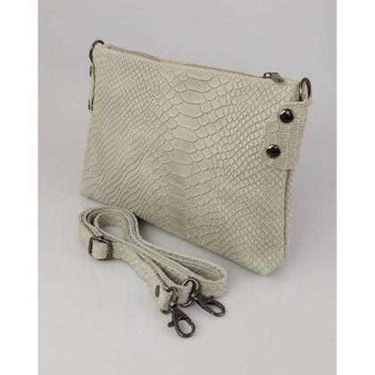 Skórzana włoska listonoszka ,wężowa skórka,frędzelki Beżowa LP149T