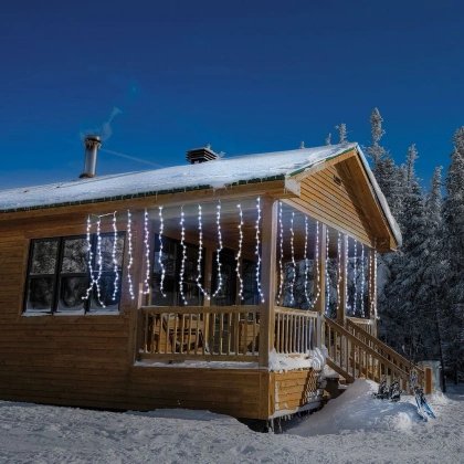 LAMPKI CHOINKOWE KURTYNA ŚWIETLNA WATERFALL ZEW 220 LED ZIMNY BIAŁY 5 PRĘDKOŚCI