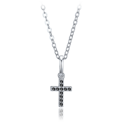 MINET Naszyjnik srebrny krzyżyk z czarnymi cyrkoniami