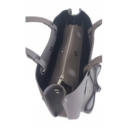 Duża Włoska skórzana torba Shopper bag trzy komory na ramię mieści A4 ,Vera Pelle Szara VOM65G