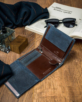 Piękny kolorowy portfel męski skórzany