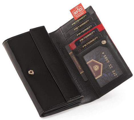 Portfel damski skórzany, lakier Peterson Czarny