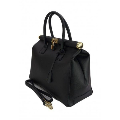 Duży kufer- torba kłódka A4 Włoska Vera Pelle , Czarna AL35N