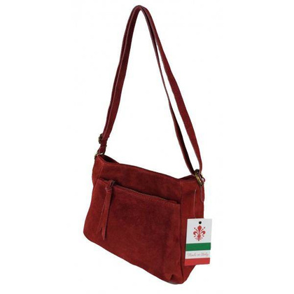 Duża zamszowa listonoszka A5 ,pojemna,dwie komory ,Włoska skórka czerwona VPA514R