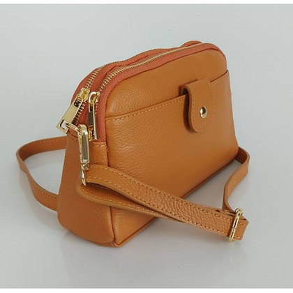 Włoska skórzana listonoszka ,dwie komory złote okucia Vera Pelle Camel VPG38C