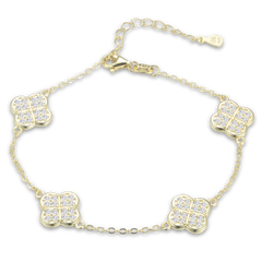 MINET Pozłacana srebrna bransoletka koniczynki z białymi cyrkoniami