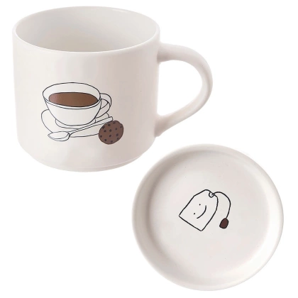 Kubek z pokrywką porcelanowy 420 ml