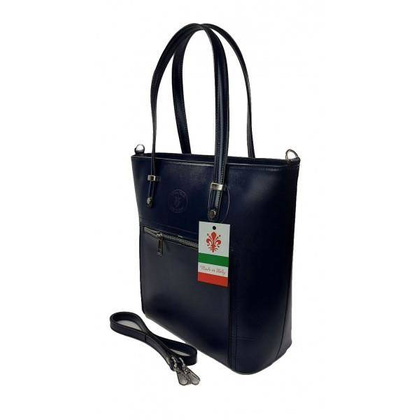 Włoska skórzana klasyczna torebka na ramię Vera Pelle ,format A4, Granatowa VBZ66BS