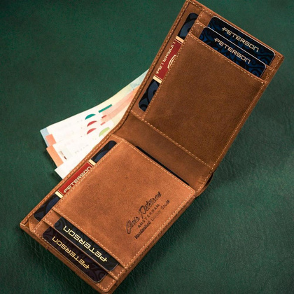 Skorzany portfel meski z kieszonka na karte