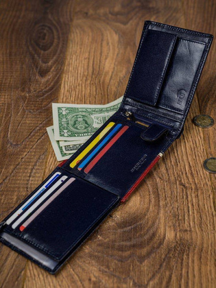 Poziomy portfel męski dwukolorowy, skóra naturalna hq