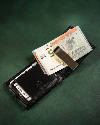 Skorzana banknotowka meska z systemem RFID Protect