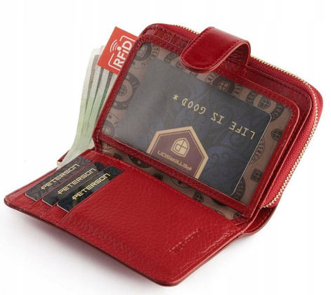 Skórzany portfel damski na zatrzask Peterson Czerwony