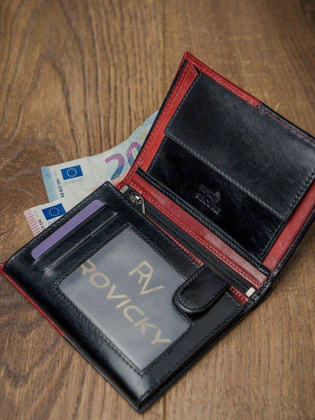 Portfel męski skórzany RFID Rovicky Czarno czerwony