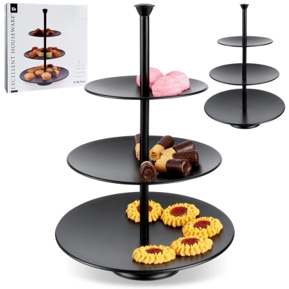 Patera 3-poziomowa metalowa czarna 36,5 cm