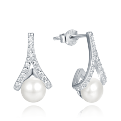 MINET Luksusowe kolczyki srebrne z białą perłą i cyrkonie