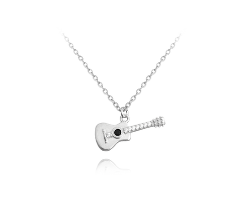 MINET Naszyjnik srebrny GITARA z białymi cyrkoniami