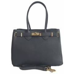 Włoska skórzana torebka kuferek do ręki Vera Pelle, złote okucia Szary KMA35G