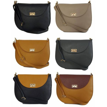 Włoska skórzana listonoszka podkówka Vera Pelle , pojemna złote okucia Camel z Brązem VPP38CM