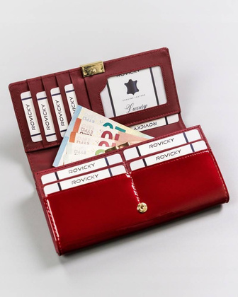 Duży portfel damski ze skóry lakierowanej na zatrzask