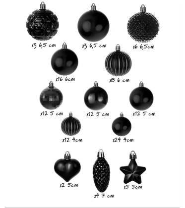 Bombki choinkowe komplet 120 szt. nietłukących plastikowych bombek - Czarny
