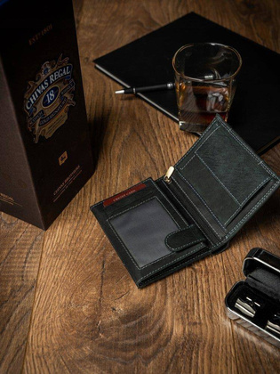 Pionowy portfel męski, skóra naturalna, nubuk i jeans always wild