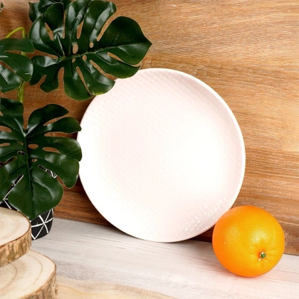 Talerz deserowy płaski płytki ceramiczny pastelowy różowy RELIEF 21 cm