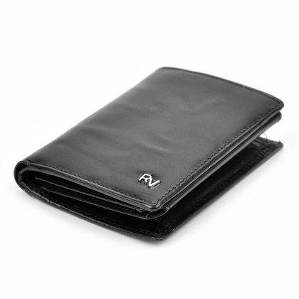 Funkcjonalny, pionowy portfel męski bez zapięcia ze skóry naturalnej