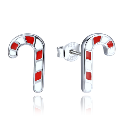 MINET Świąteczne srebrne kolczyki lizaki pałeczki