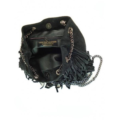 ZAMSZOWA LISTONOSZKA WOREK FRĘDZLE WŁOSKA SKÓRZANA CZARNA TOREBKA WL45N