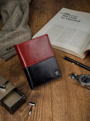 Portfel męski skórzany RFID Rovicky Czarno czerwony