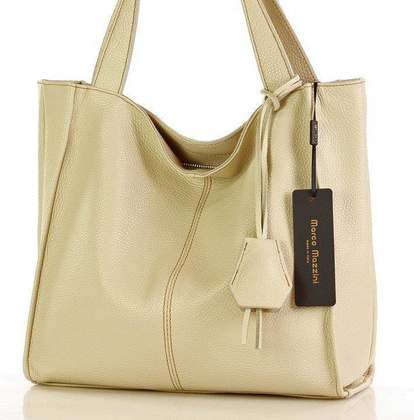 Modny skórzany shopper MAZZINI - Portofino Max beż latte - min. zamówienie 20 / 50 / 100 szt.