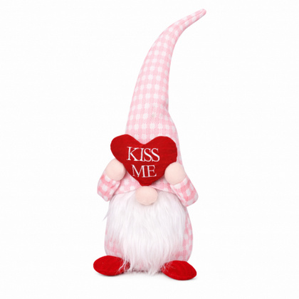 Krasnal Skrzat, Figurka, Walentynkowy Siedzący Różowy z Sercem KISS ME KSN59