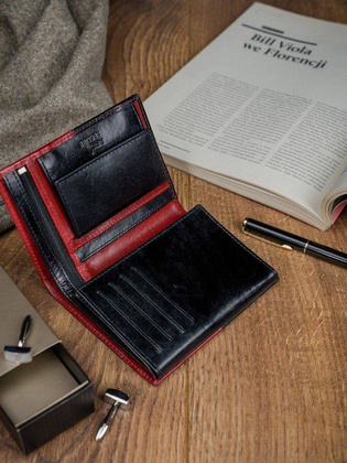 Skórzany portfel męski pionowy ze skóry d1072-vt2 black-red