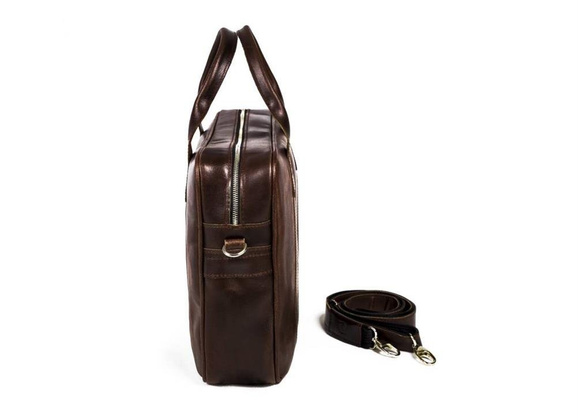 Męska torba na ramię ze skóry naturalnej na laptop BRØDRENE R01 ciemny brąz Kolor wnętrza: Czarny - min. zamówienie 20 / 50 / 100 szt.