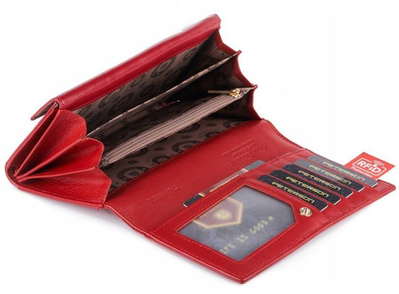 Czerwony skórzany portfel damski z klapką