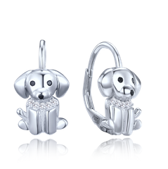 MINET Dziecięce srebrne kolczyki pieski z czarnymi i białymi cyrkoniami