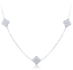 MINET Srebrny naszyjnik z koniczynkami i białymi cyrkoniami