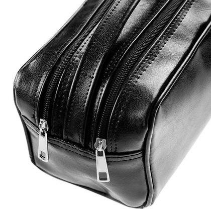 Skórzana kosmetyczka podróżna z rączką czarna - Pavone Nero Orta 2133 BL