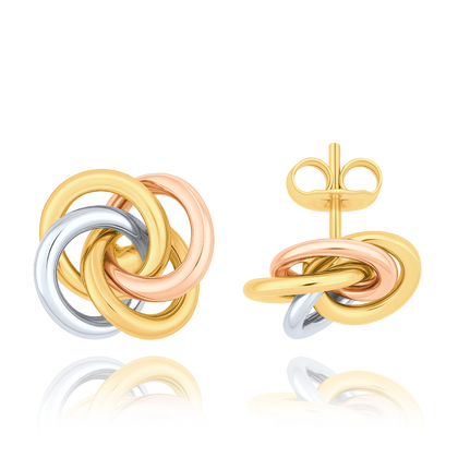MINET Złote trójkolorowe kolczyki węzeł Au 585/1000 2,15g