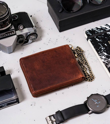 Duży, skórzany portfel męski z łańcuchem