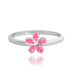 MINET Pierścien srebrny KWIATY z różowymi opalami wielkość 14