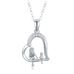 MINET Naszyjnik srebrny dziewczynka z kotem i białymi cyrkoniami