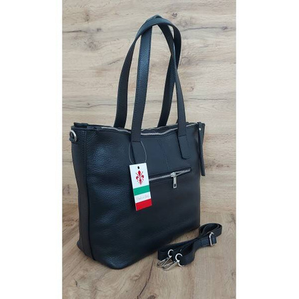 Trzy komory,duża Włoska skórzana torba na ramię mieści A4 ,Vera Pelle Czarna  WA554N