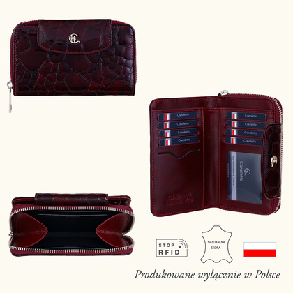Damski portfel skórzany Canaletto – bordowy lakierowany z RFID | Elegancja i bezpieczeństwo PD1445s78 RFID