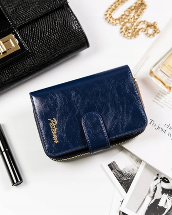 Skórzany portfel damski na zatrzask Peterson Niebieski