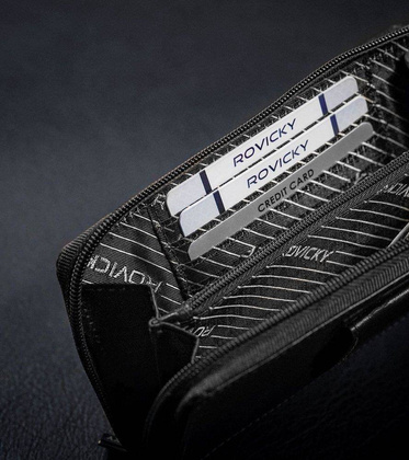 Skórzane etui na pasek z miejscem na karty i dokumenty, RFID