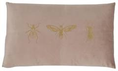 Poduszka prostokątna beżowa welurowa ze złotymi owadami