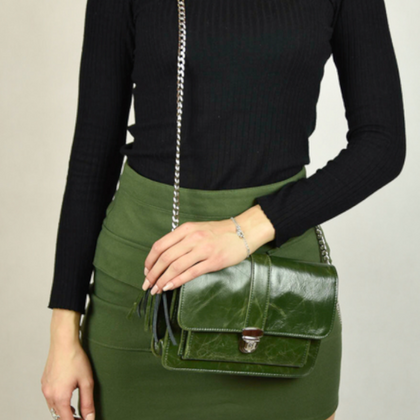 T-06 Torebka z klapką- gnieciona zieleń KEMER