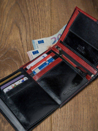 Portfel męski skórzany RFID Rovicky Czarno czerwony