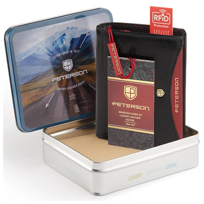 Pionowy portfel męski ze skóry naturalnej RFID